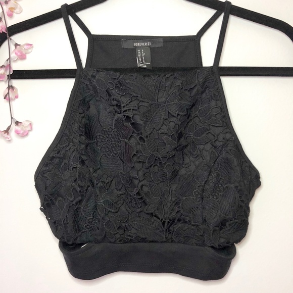 Forever 21 Black Crochet Square Neck Sleeveless Crop Top - Picture 2 of 6